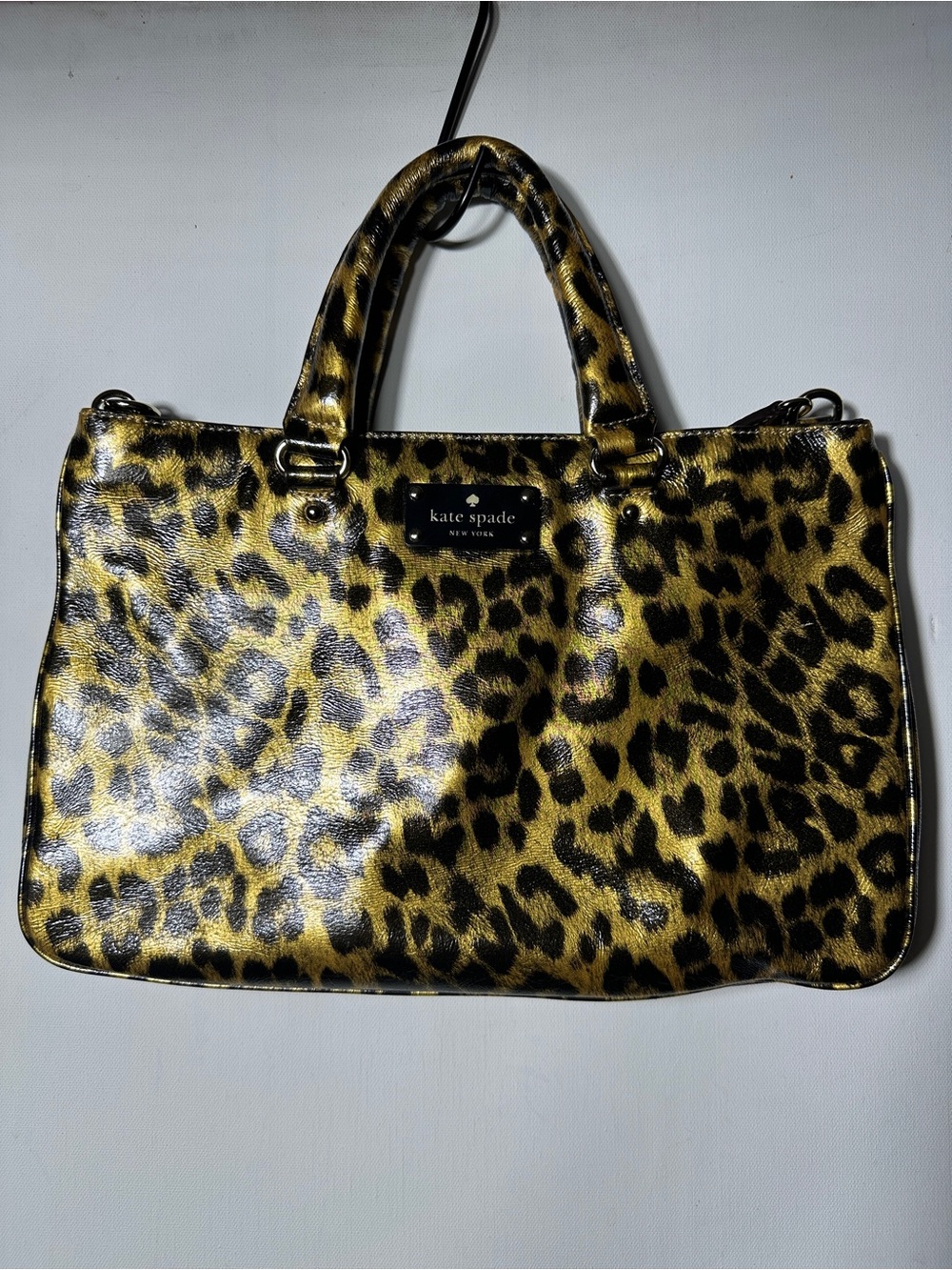 Vintage Kate Spade Leopard Print Handle Tote Patent Leather